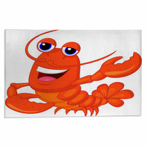 Cute Lobster Cartoon Presenting Rugs 56990831