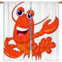Cute Lobster Cartoon Presenting Window Curtains 56990831