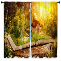 Cute Magical Log House Window Curtains 113060081
