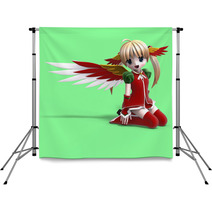 Cute Manga Angel In Festive Clothing. With Clipping Path Backdrops 10877287