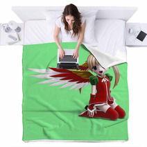Cute Manga Angel In Festive Clothing. With Clipping Path Blankets 10877287