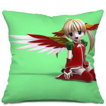 Cute Manga Angel In Festive Clothing. With Clipping Path Pillows 10877287