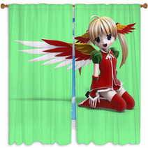 Cute Manga Angel In Festive Clothing. With Clipping Path Window Curtains 10877287