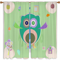 Cute Owl Card Baby Girl Arrival Announcement Card Window Curtains 127755411