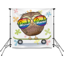 Cute Owl With Sun Glasses On A Skateboard Backdrops 202437796
