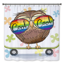 Cute Owl With Sun Glasses On A Skateboard Bath Decor 202437796