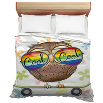 Cute Owl With Sun Glasses On A Skateboard Bedding 202437796