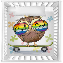 Cute Owl With Sun Glasses On A Skateboard Nursery Decor 202437796