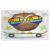 Cute Owl With Sun Glasses On A Skateboard Rugs 202437796