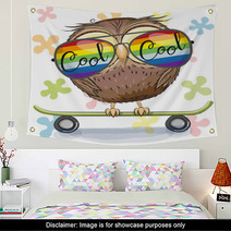 Cute Owl With Sun Glasses On A Skateboard Wall Art 202437796