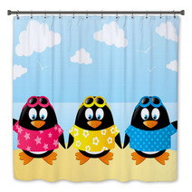 Cute Penguins On Sea Background Bath Decor 65743488