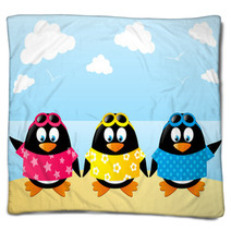 Cute Penguins On Sea Background Blankets 65743488