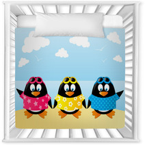 Cute Penguins On Sea Background Nursery Decor 65743488