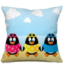 Cute Penguins On Sea Background Pillows 65743488