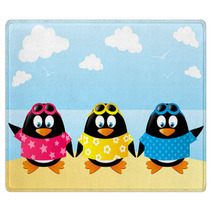 Cute Penguins On Sea Background Rugs 65743488