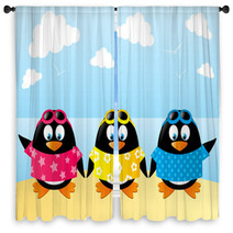 Cute Penguins On Sea Background Window Curtains 65743488