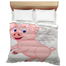 Cute Pig Cartoon Flying Bedding 58466544