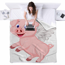 Cute Pig Cartoon Flying Blankets 58466544