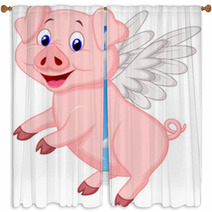 Cute Pig Cartoon Flying Window Curtains 58466544