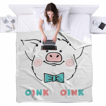 Cute Pig Vector Illustration Blankets 237117226
