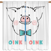 Cute Pig Vector Illustration Window Curtains 237117226
