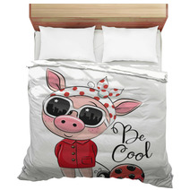 Cute Pig With Sun Glasses Bedding 200261964
