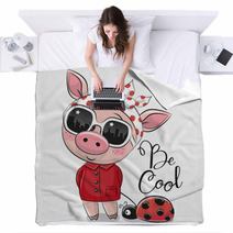 Cute Pig With Sun Glasses Blankets 200261964