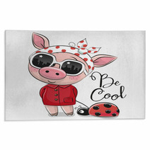 Cute Pig With Sun Glasses Rugs 200261964