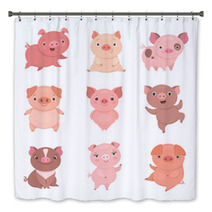 Cute Piggies Collection Vector Illustration Of Funny Cartoon Pigs In Different Poses Isolated On White Bath Decor 230045628