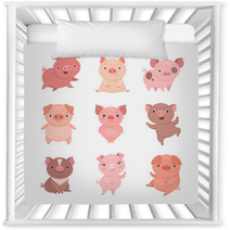 Cute Piggies Collection Vector Illustration Of Funny Cartoon Pigs In Different Poses Isolated On White Nursery Decor 230045628