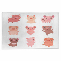 Cute Piggies Collection Vector Illustration Of Funny Cartoon Pigs In Different Poses Isolated On White Rugs 230045628