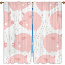 Cute Pigs Seamless Pattern Window Curtains 211599484