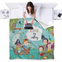 Cute Pirates And Beautiful Mermaids Blankets 215256836
