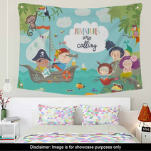 Cute Pirates And Beautiful Mermaids Wall Art 215256836