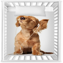 Cute Puppy Listening To Music On A Head Set Nursery Decor 5684305