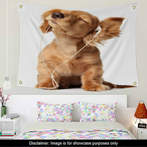 Cute Puppy Listening To Music On A Head Set Wall Art 5684305