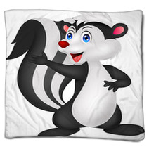 Cute Skunk Cartoon Waving Hand Blankets 53968795