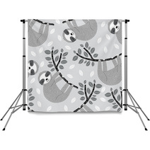 Cute Sloths On Leafy Branches Pattern Backdrops 222388235