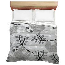 Cute Sloths On Leafy Branches Pattern Bedding 222388235