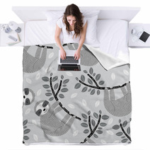 Cute Sloths On Leafy Branches Pattern Blankets 222388235