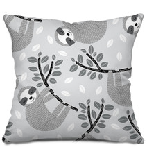 Cute Sloths On Leafy Branches Pattern Pillows 222388235