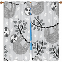 Cute Sloths On Leafy Branches Pattern Window Curtains 222388235
