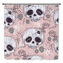 Cute Tattoo Style Skull Seamless Patten Skull With Flowers And Bath Decor 105605560