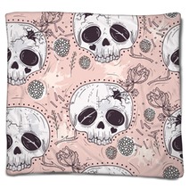 Cute Tattoo Style Skull Seamless Patten Skull With Flowers And Blankets 105605560