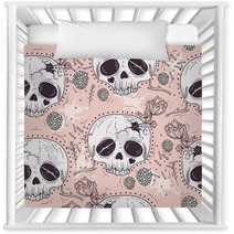Cute Tattoo Style Skull Seamless Patten Skull With Flowers And Nursery Decor 105605560