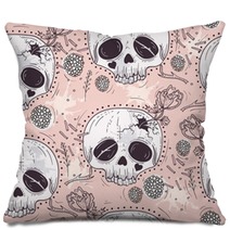 Cute Tattoo Style Skull Seamless Patten Skull With Flowers And Pillows 105605560