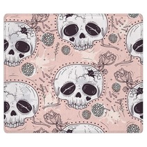 Cute Tattoo Style Skull Seamless Patten Skull With Flowers And Rugs 105605560