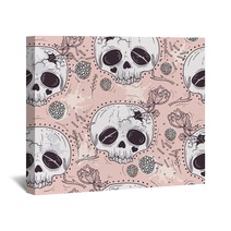 Cute Tattoo Style Skull Seamless Patten Skull With Flowers And Wall Art 105605560