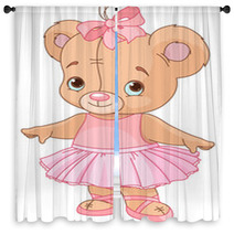 Cute Teddy Bear Ballerina Window Curtains 43877354