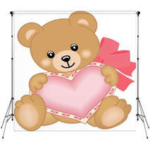 Cute Teddy Bear With Heart Backdrops 45483374